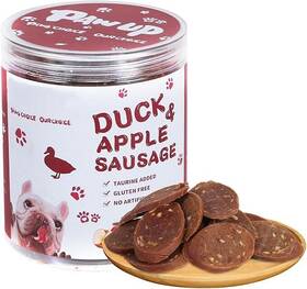Tuglet 795850911100 Chewy Dog Treats Duck Apple Sausage 1% Taurine Added High Protein Low Fat 12.5oz