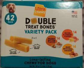 Ultra Chewy 877869000201 Double Treat Bones Varietry 42 Pack - Dental Treats
