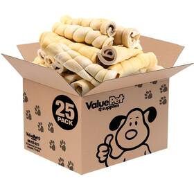 Vbbef10-skn-rol-1ct Valuebull Beef Cheek Rolls Long Lasting Dog Chews Jumbo 9-10 Inch 25 Count Bulk Pack