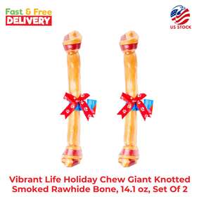 Vibrant Life 681131275460 Holiday Chew Giant Knotted Smoked Rawhide Bone 14.1 Oz Set Of 2
