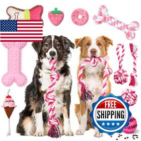 B0df7sg2lk Vinsot 12-pack Large Dog Chew Toys Aggressive Chewers Teething Rope Squeaky Bone