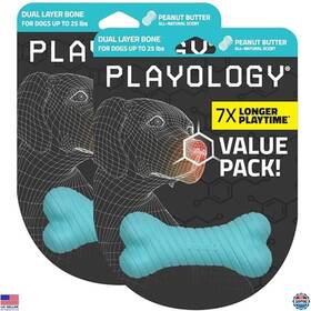 33293 Visit The Playology Store Dual Layer Chew Bone Dog Toys 2-pack - Small Peanut Butter Scented