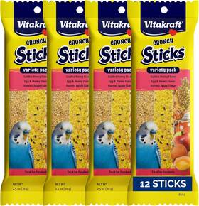 Vitakraft 445040955966 Crunch Sticks Parakeet Treat Honey Egg And Apple Multi Pack Of 12
