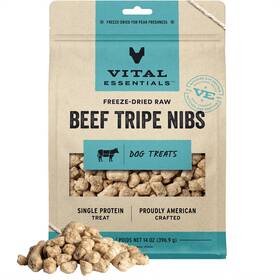 Vital Essentials 840199684045 Freeze Dried Raw Single Protein Dog Treats Beef Tripe Nibs
