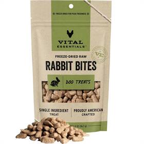 Vital Essentials 840199684137 Freeze Dried Raw Whole Animal Dog Treats Rabbit Bites 2 Oz