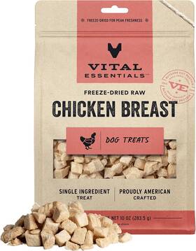 Vital Essentials 840199684205 Freeze Dried Raw Single Ingredient Dog Treats Chicken Breast 2.1oz