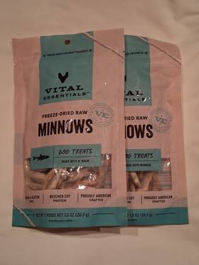 Ve8412 Vital Essentials 2 Packs 1 Ounce Freeze-dried Raw Minnows Dog Treats