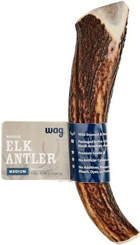 Wag 195515028745 Amazon Brand - Dog Elk Antler Chew Naturally Shed Whole Medium 6-7.5 Inche