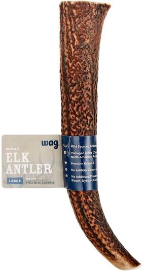 Wag 195515028752 Brand - Dog Elk Antler Chew Naturally Shed Whole Large 8-9.5 Inches Long