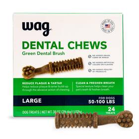 Wag 842379167485 Amazon Brand - Dental Chews Green Brush For Dogs Large Unflavored