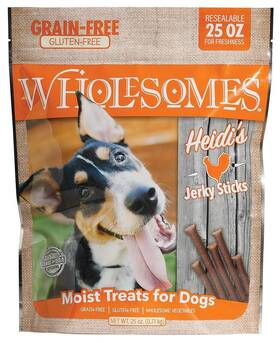 Wholesomes 034846727036 Heidis Jerky Sticks Grain Free Dog Treats 25 Oz Orange