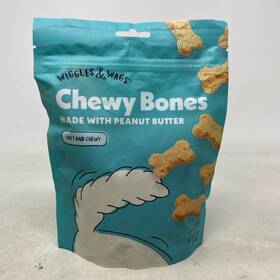 Wiggles & Wags 196481059436 And Chewy Bones Peanut Butter Dog Treats 6 Oz Teal Bag