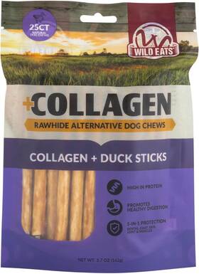 Wild Eats 744759643469 Real Duck Collagen Sticks For Dogs 25 Pack 5 Inch Long Lasting Dog Chews No Hi