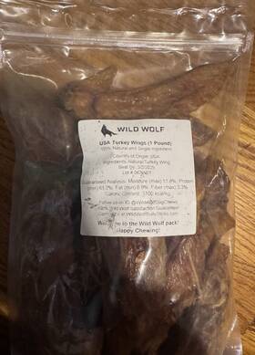 063wn01 Wild Wolf Turkey Wings Dog Treats Single Ingredient 1 Lb Bag All Breeds