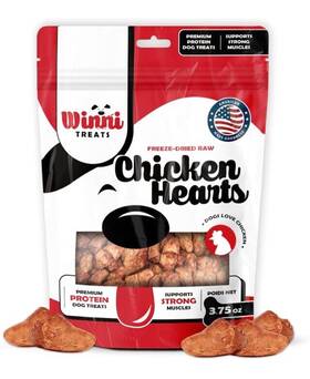 Winni Treats 850062332003 Freeze Dried Chicken Hearts For Dogs Pet Raw Single Ingredient 3.75