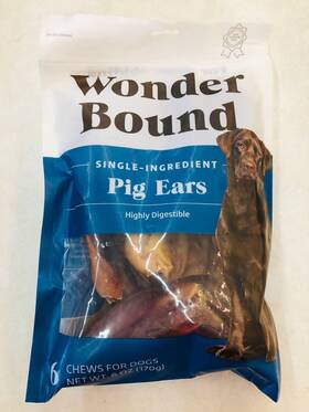 Wonder Bound 195515049917 Amazon Brand Whole Pig Ears Puppy Large Medium Dog Treats Pork 6 Ct
