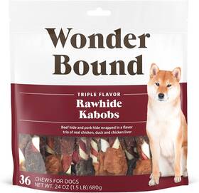 Wonder Bound 313046751738 Amazon Brand - Triple Flavor Rawhide Kabobs For Dogs Variety 1.5