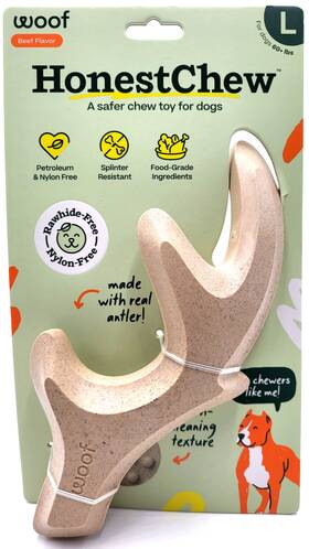 Hc-ant-lg-r1 Woof Honestchew Large Durable Antler Beef Flavor 60 Lbs Dog Chew Toy 9.5 Inch