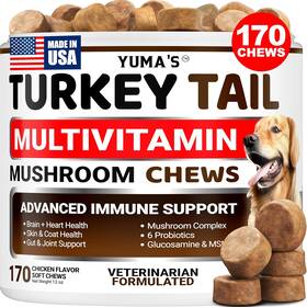 Yumas 445039248208 170ct Turkey Tail Mushroom Dog Chews Lipoma Lumps Immune Digestive Joint Skin