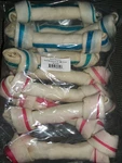 8-8.5" Inch Ranch Rewards Pink & Blue Rawhide Dog Bones Treats Chews 10 Count. Fixed Price $29.99.
