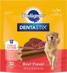 Dentastix Large Breed Dog Treats, Beef Flavor, 1.67 Lb. Bag (32 Treats). Fixed Price $21.48.