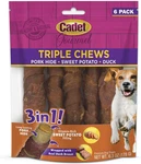 Gourmet Triple Chews Pork Hide, Sweet Potato, & Duck Dog Treats - Healthy. Fixed Price $13.45.