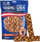 7IN Braided Beefhide Dog Chew Sticks With Peanut Butter Flavor - 100% Usa Made. Fixed Price $32.99.
