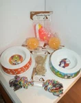 7 Pc Pet Doggie Toys Tug Rope Chew Squeaky Plastic Bowls Rawhide Treats New. Fixed Price $13.99.