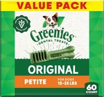 Greenies Original Petite Natural Dental Care Dog Treats, 36 Oz Box (60 Treats). Fixed Price $29.99.