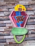 Ring Pop Rope Dog Toy Squeaker Inside Candy Bazooka Colorful Pet Treat. Fixed Price $15.99.