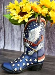 Patriotic Blue Western Stars American Hero Great Seal Eagle Cowboy Boot Vase. Fixed Price $39.99.