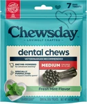 Chewsday Fresh Mint Flavor Dental Chews, Medium Dog Treats, 7 Count. Fixed Price $11.94.