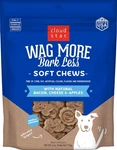 Wag More Bark Less Soft Chews Dog Treats, Bacon, Cheese, & Apples, 6 Oz. Pouch. Fixed Price $9.98.