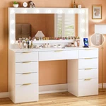 45.3IN Vanity Desk With Large Mirror And Lights Power Outlet Storage. Fixed Price $350.00.