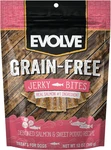Grain Free Salmon And Sweet Potato Jerky Bites Dog Treats. Fixed Price $16.99.