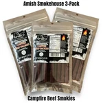Amish Smokehouse Campfire Beef Sticks (3) 5.75OZ Bagged Resealable Smokies,. Fixed Price $31.00.