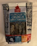 Plato Hundur's Crunch Jerky Fingers Dog Treats 10 Oz Single Ingredient Cod Skin. Fixed Price $17.99.
