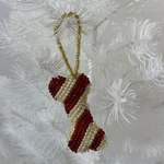 Beaded Dog Bone Christmas Ornament Red White Candy Cane Stripe Pet Holiday Decor. Fixed Price $14.95.