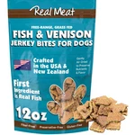 Real Meat Dog Treats 12OZ Bag Of Grain-free Fish & Venison Jerky Bites. Fixed Price $38.46.