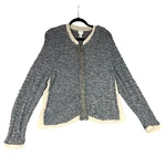 Chicos Cardigan Women's 3 Blue Long Sleeve Knit Linen Sweater Ruffle Zip Cotton. Fixed Price $14.00.
