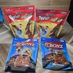 Lot Of 4 Purina T-bonz Dog Treats Filet Mignon Steak Shaped & 2PK Twistables 17O. Fixed Price $14.99.