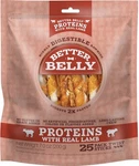 Better Belly Digestible Rawhide Proteins With Real Lamb Twists For Dogs 25 Count. Fixed Price $13.99.