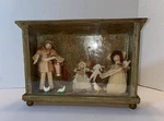 Vtg Shadow Box Corn Husk Farm Family Rare Dolls Dog Chicken Milk 7X10. Fixed Price $27.20.