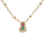Emeral Ruby Diamond 18K Yellow Gold Pendant Pearl Dress Necklace. Fixed Price $7171.17.