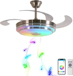 42" Rgb Retractable Ceiling Fan With Light & Speaker, Dimmable, Ultra-quiet. Fixed Price $233.99.