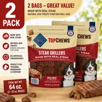 2-PACK Blue Buffalo Top Chews Steak Grillers For Dogs, 32 Oz. Fixed Price $62.99.