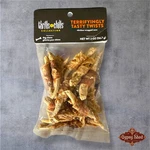 3 Pkg Thrills & Chills Terrifyingly Tasty Twists Chicken-wrapped Corn Dog Chews. Fixed Price $13.99.