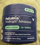 Petlab Co. Probright Advanced Dental Powder For Small Dogs 1.59OZ. 30 Scoops. Fixed Price $22.99.