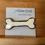Helene Scott Handmade Porcelain Dog Bone Pin. Black & White. Fixed Price $15.00.
