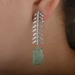 Natural Emerald Diamond 18K White Gold Dangle Drop Earrings Bridal Jewelry. Fixed Price $21450.00.